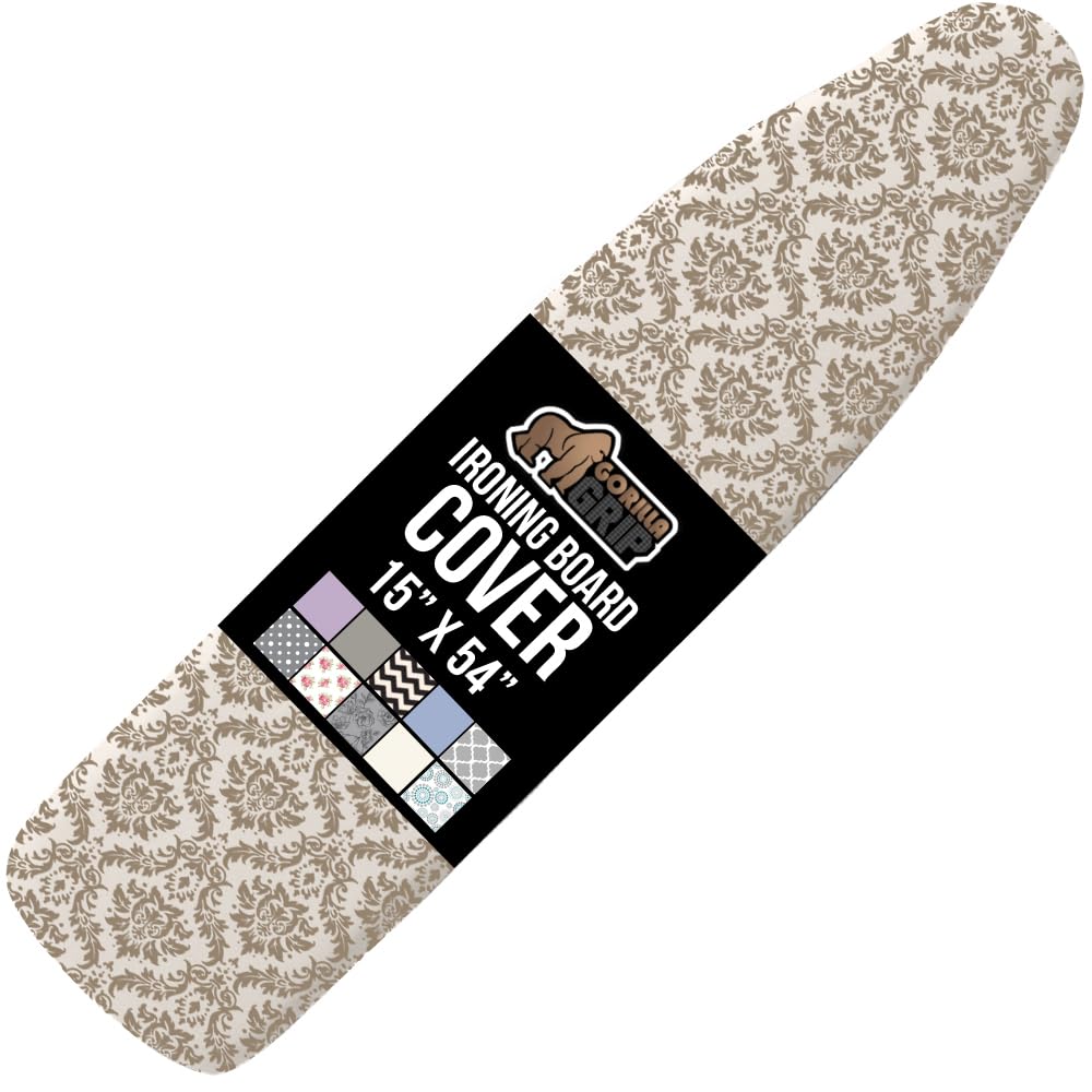 GORILLA GRIP The Original Ironing Board Cover and Pad, Silicone Coating, Thick Scorch Resistant Padding, Heavy Duty Iron Covers Standard Boards, Hook and Loop Fastener Strap, Silver, 15x54