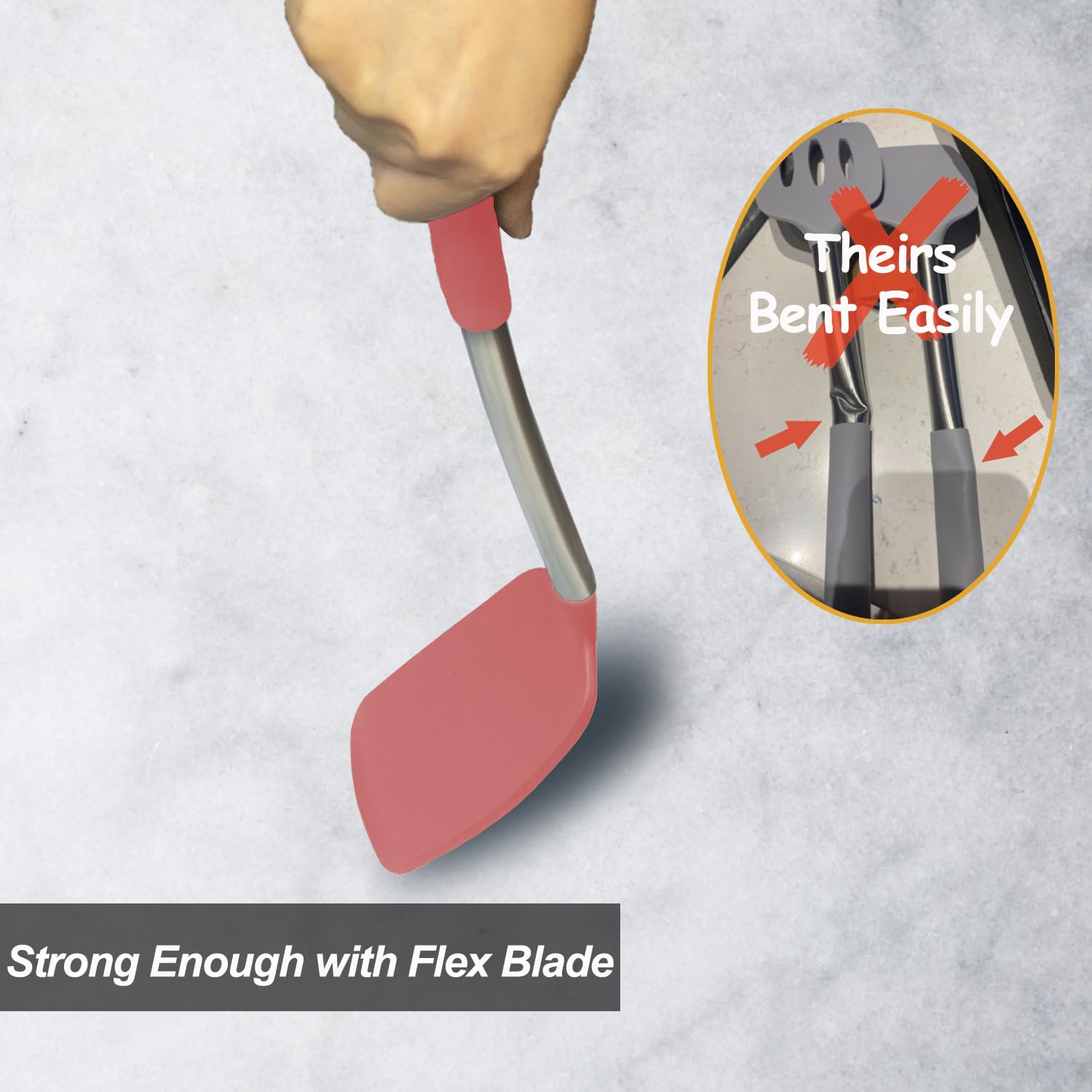 2 Pack Spatulas, Solid & Slotted Silicone Spatula Set, Stainless Steel Handle Coated with Silicone, Non Stick Turners, Heat Resistant Rubber Spatulas for Fish, Eggs, Pancakes, WOK, Black
