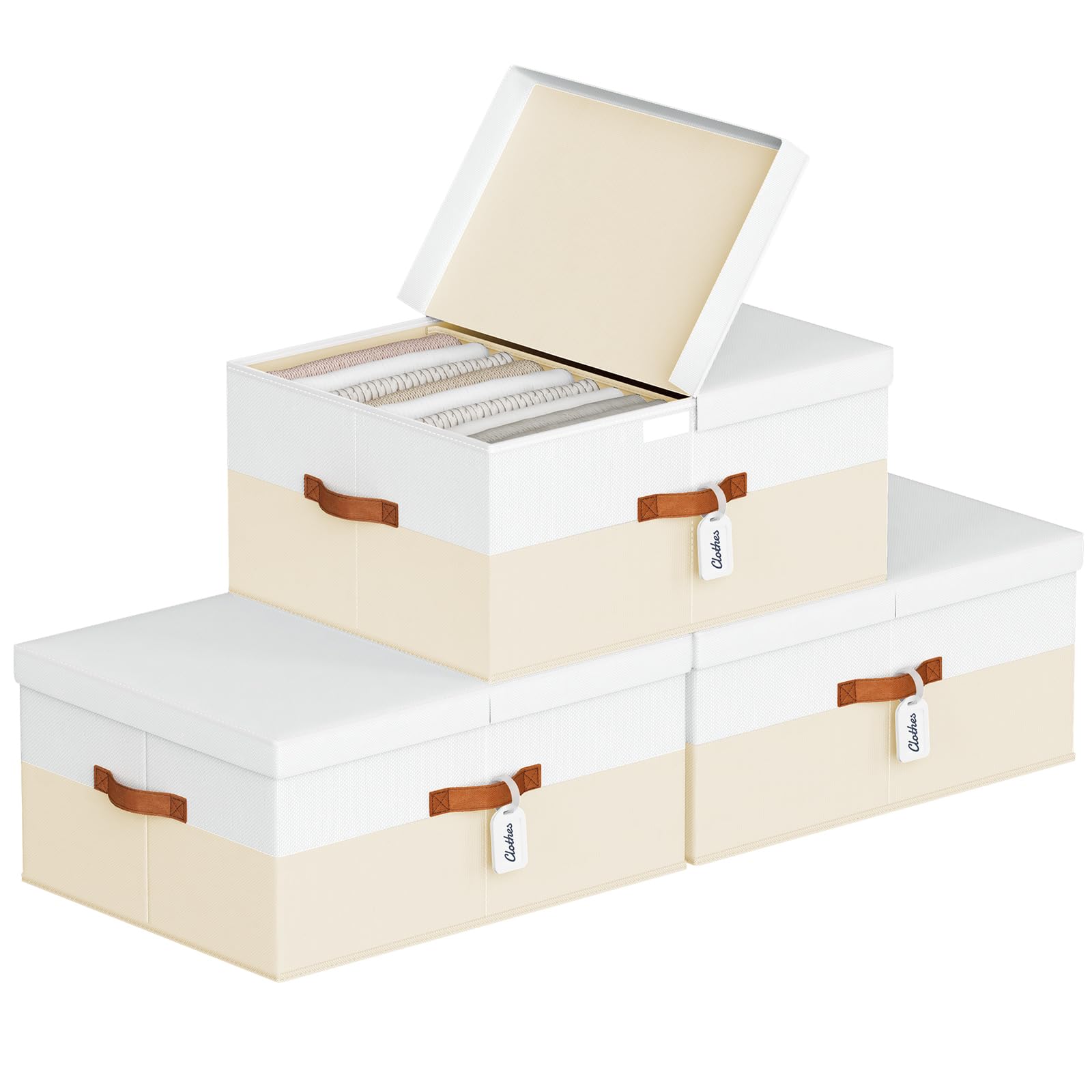 Homsorout Extra Large Storage Bins - 2 Pack Closet Storage Boxes with Double-Open Lid & Divider Board, Stackable Colthes Storage Organizer, Fabric Basket with Label Tag for Home, Laundry