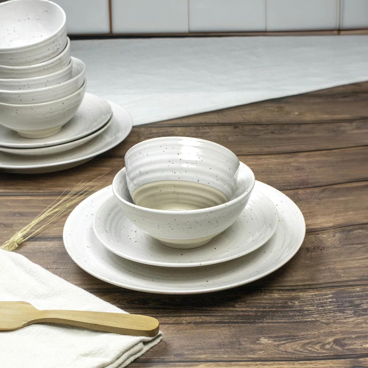 Sango Siterra Painter's Palette 16-Piece Stoneware Dinnerware Set - Service for 4, Ceramic Plates and Bowls Sets, Chip Resistant, Rustic Dishware, Microwave & Dishwasher Safe Kitchen Dishes
