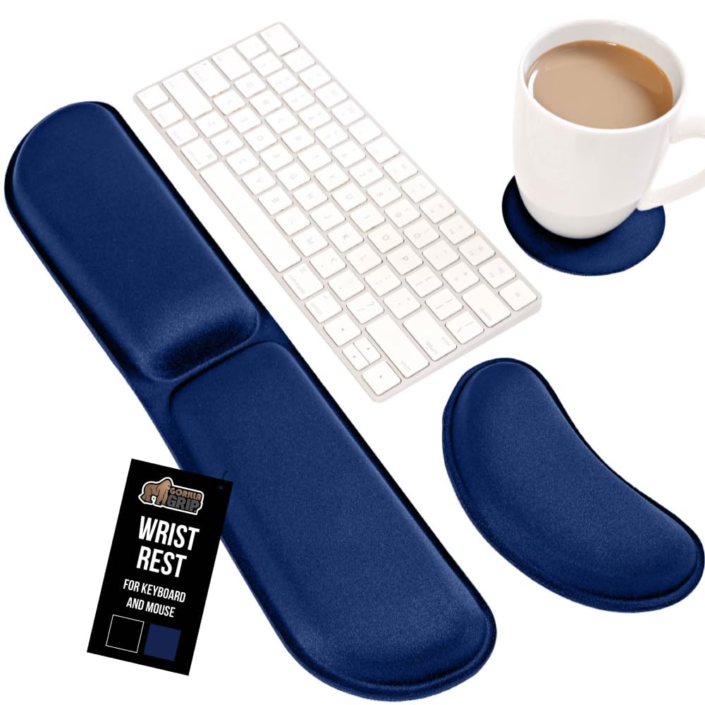 GORILLA GRIP Silky Memory Foam Wrist Rest for Computer Keyboard, Mouse, Ergonomic Design for Typing Pain Relief, Desk Pads Support Hand and Arm, Mousepad Rests, Stain Resistant, 2 Piece Pad, Black