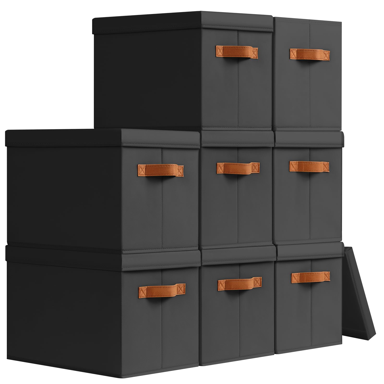 Homsorout Storage Bins with Lids - Fabric Storage Baskets for Shelves, 6 Pack Foldable Decorative Boxes with Handles, Stackable Organizer Bins for Home, Nursery, Dorm, Beige