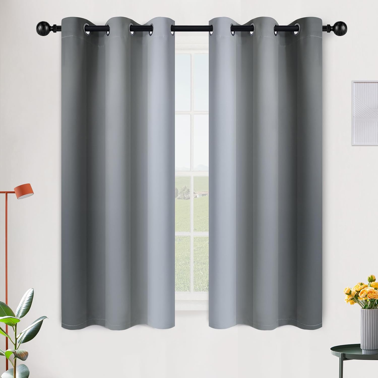 SimpleHome Ombre Room Darkening Curtains for Bedroom, Gradient Black to Grey White Light Blocking Thermal Insulated Grommet Window Curtain/Drapes for Living Room,2 Panels, 52x84 inches Length