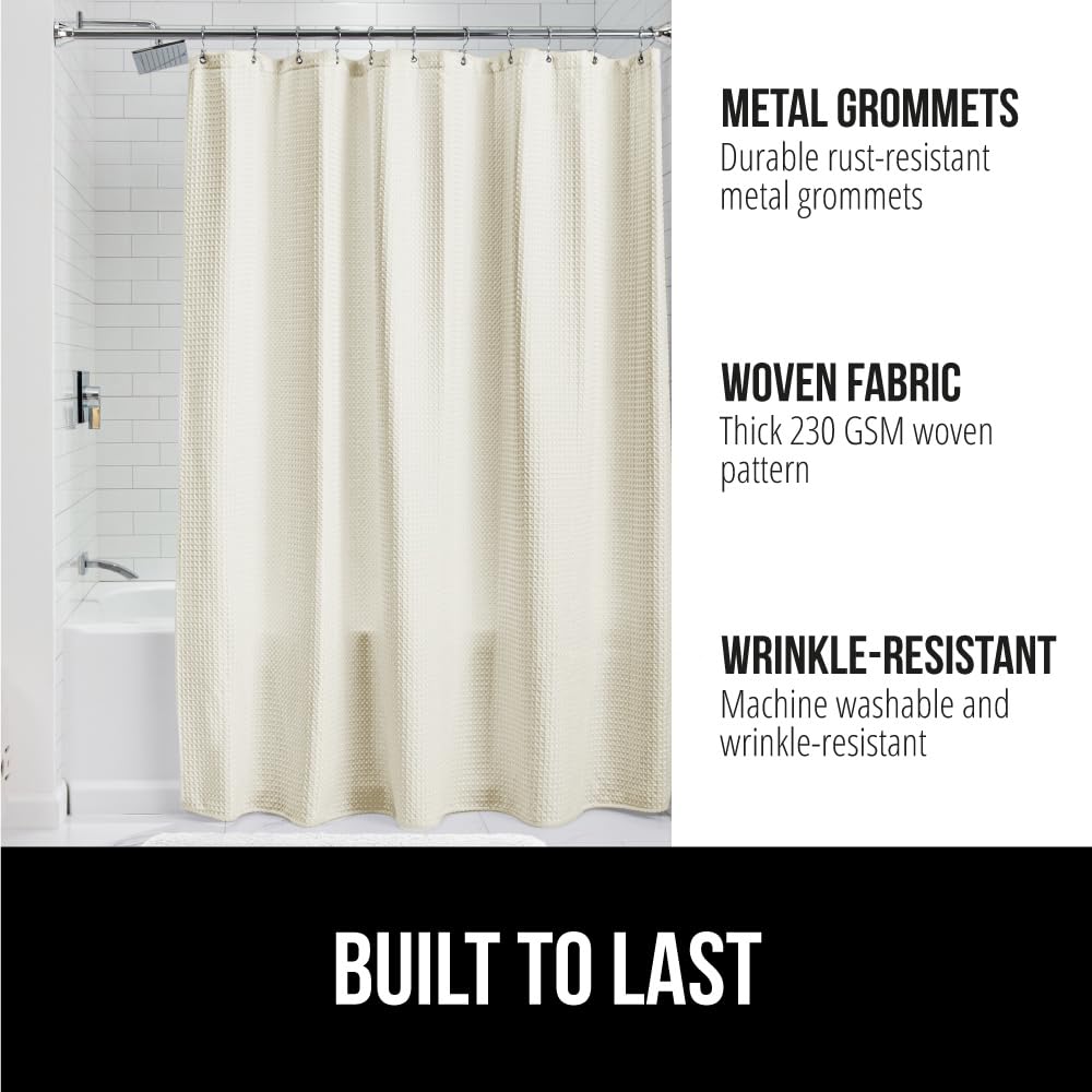 GORILLA GRIP Waffle Shower Curtain, Thick Weighted Fabric, Wrinkle and Rust Resistant, Classic Hotel Quality Design, Heavy Duty Long Curtains for Bathroom Showers, Bath Tubs, Machine Wash, 72x72 White