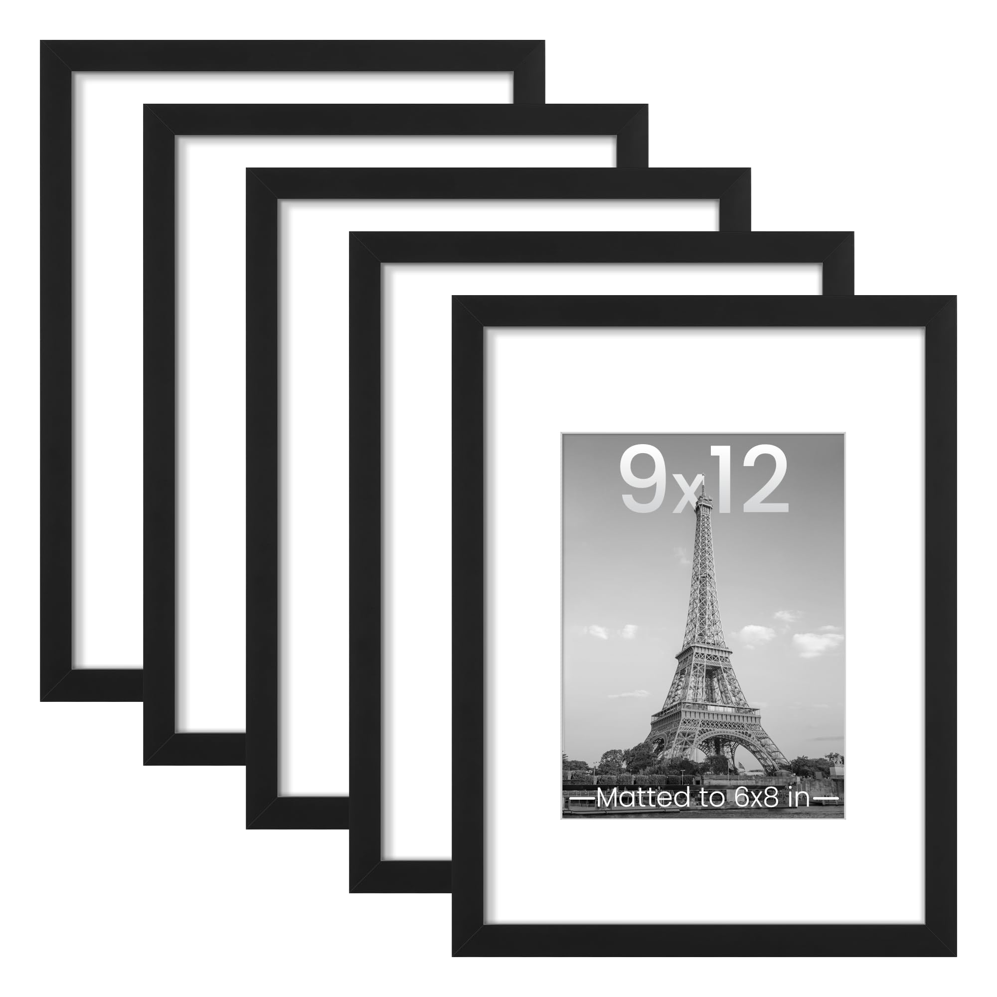 upsimples 8x10 Picture Frame Set of 5, Display Pictures 5x7 with Mat or 8 x 10 Without, Wall Gallery Photo Frames, Black