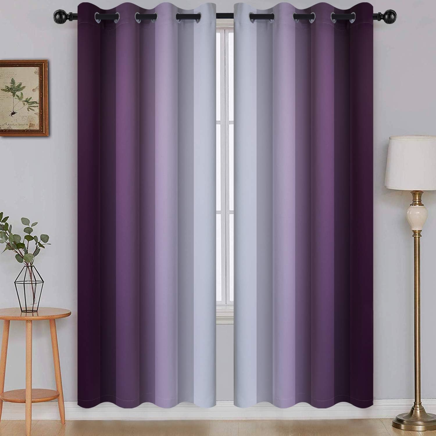 SimpleHome Ombre Room Darkening Curtains for Bedroom, Gradient Black to Grey White Light Blocking Thermal Insulated Grommet Window Curtain/Drapes for Living Room,2 Panels, 52x84 inches Length