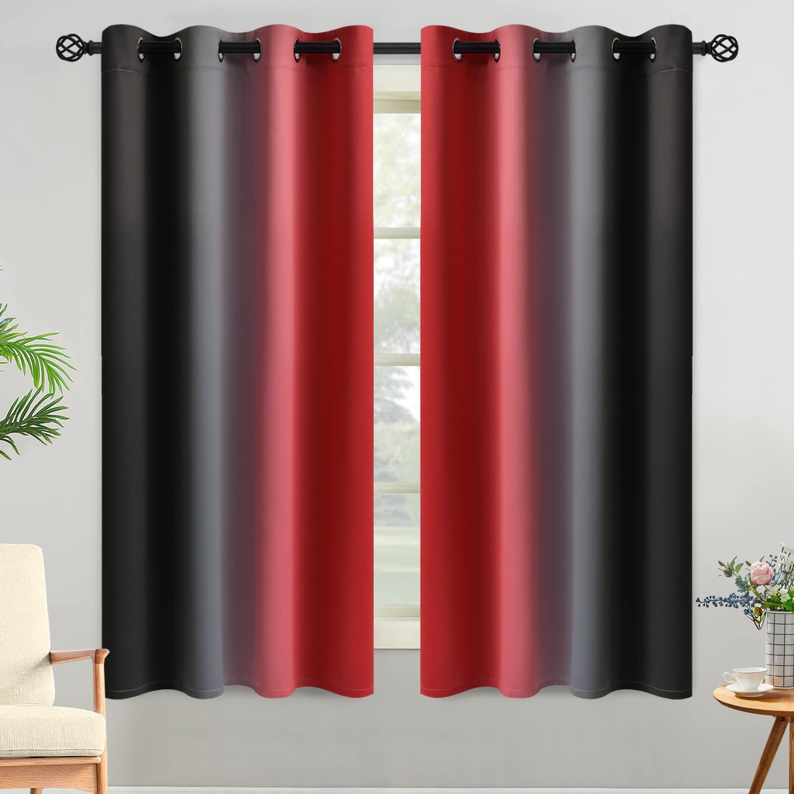 Yakamok Blue and Greyish White Ombre Curtains, Room Darkening Gradient Color Curtains for Bedroom, Light Blocking Thermal Insulated Window Drapes for Living Room(2 Panels, 52x84 Inch)