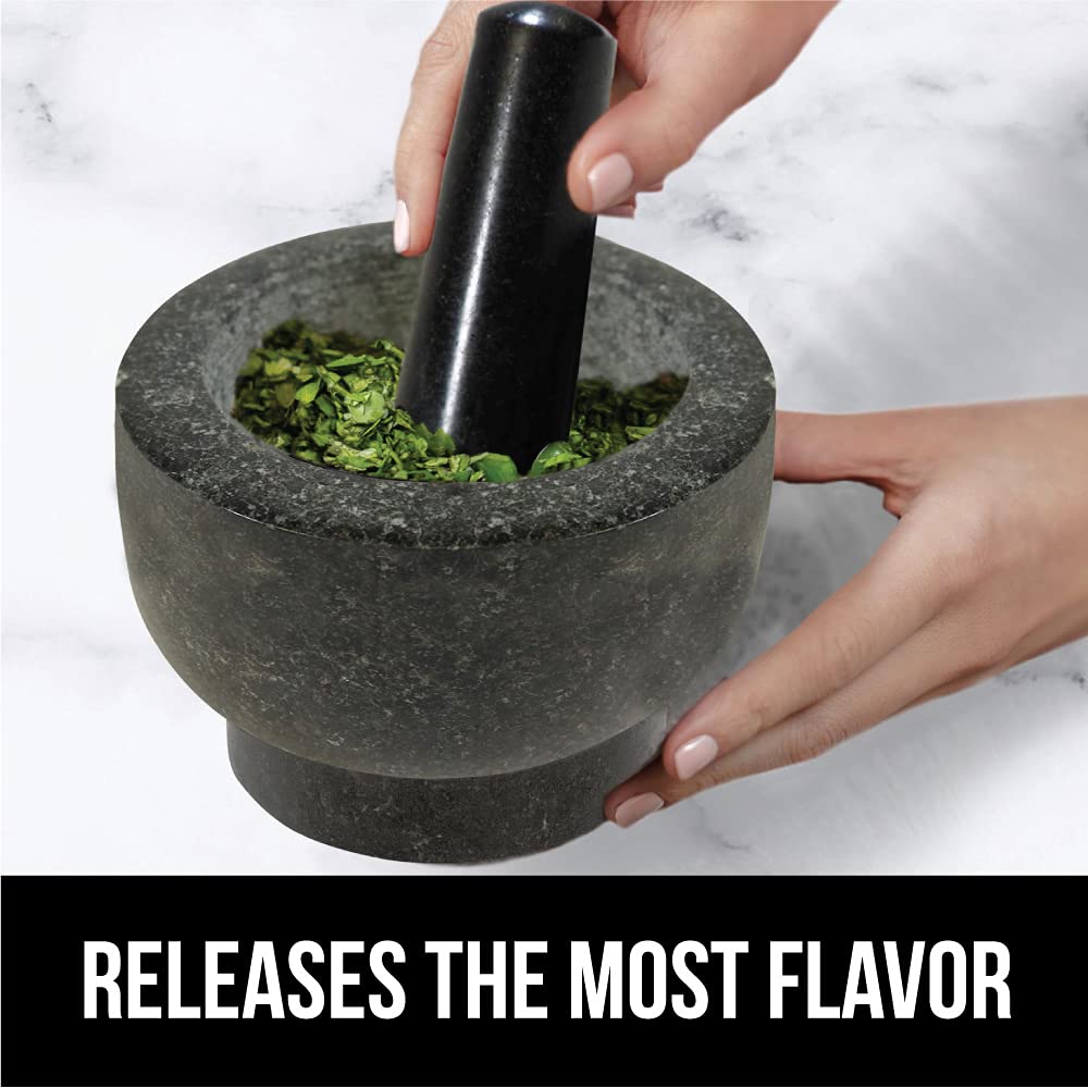 GORILLA GRIP Heavy Duty Mortar and Pestle Set with Slip Resistant Base, 100% Granite Stone Molcajete Guacamole Bowl, Grind Seeds, Garlic, Herb, Kitchen Muddler, Essentials for Chefs, 1.5 Cup Gray