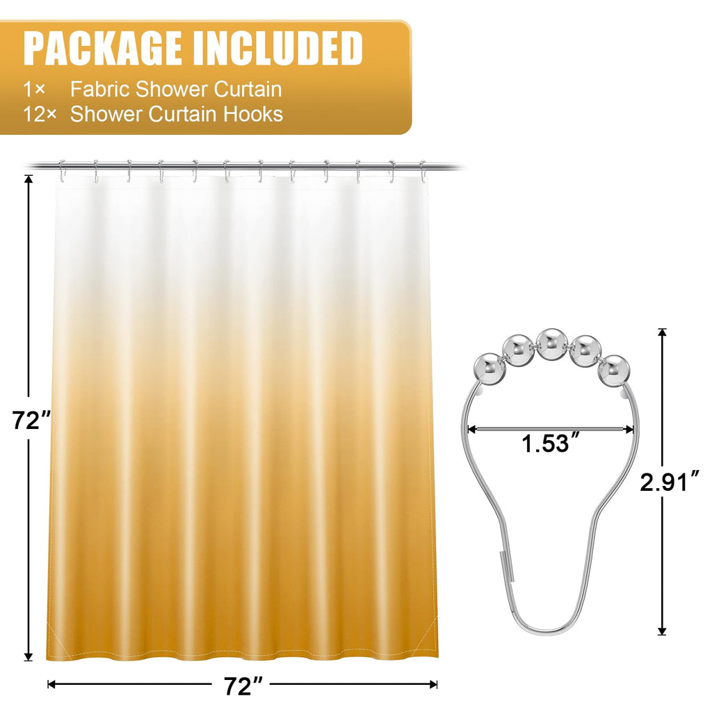 OLANLY Luxury Black and Grey Ombre Shower Curtain Sets with 12 Hooks, Waterproof and Washable Decorative Shower Curtains for Bathroom, 72x72 Inches