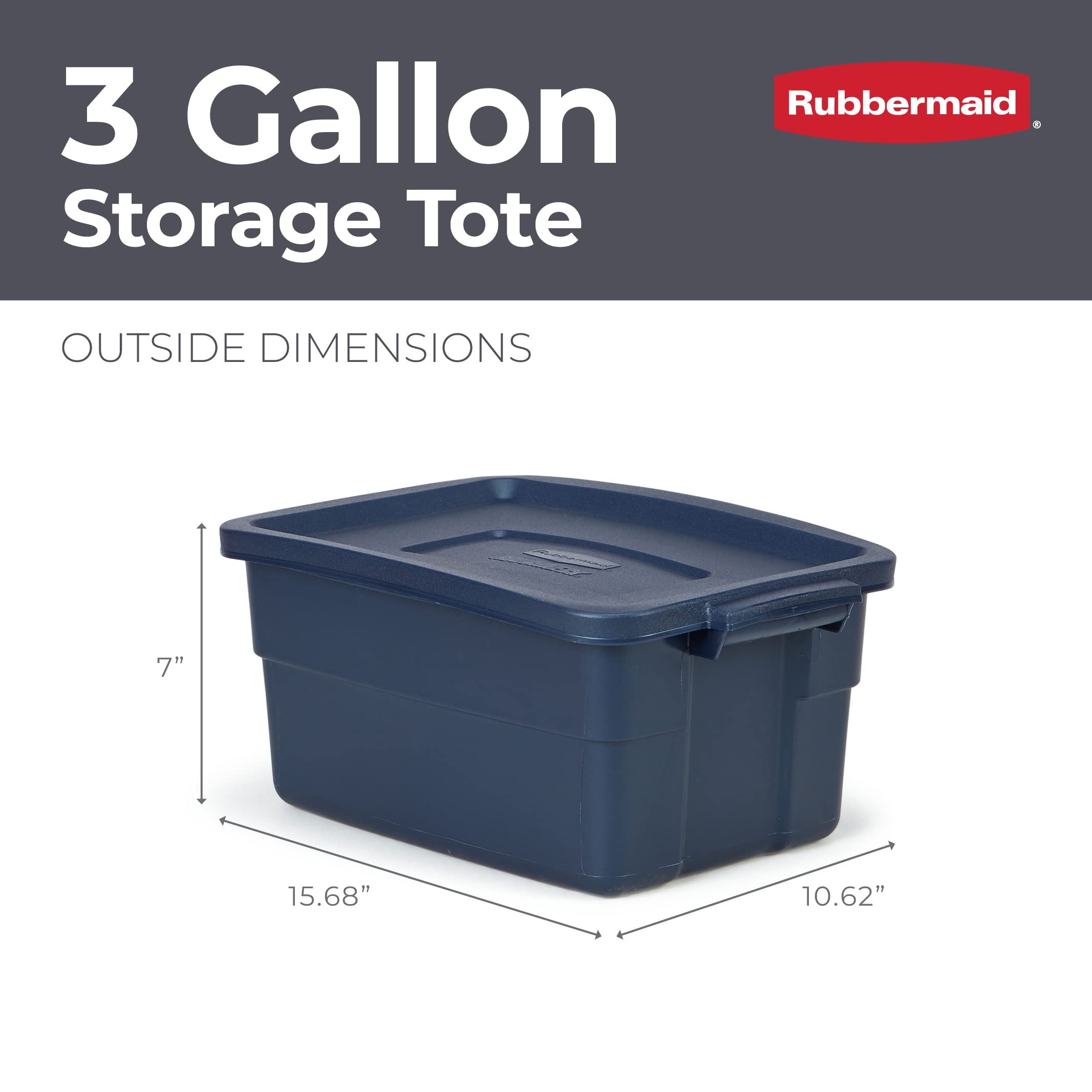 Rubbermaid Roughneck Tote 14 Gal, 6 Pack, Made in USA, Dark Indigo Metallic, Rugged Plastic Stackable Storage Bins with Lids and Handles