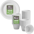 Vplus 125 Pack Compostable Disposable Paper Plates 6 inch and 800 Pack 4 OZ Disposable Souffle Cups