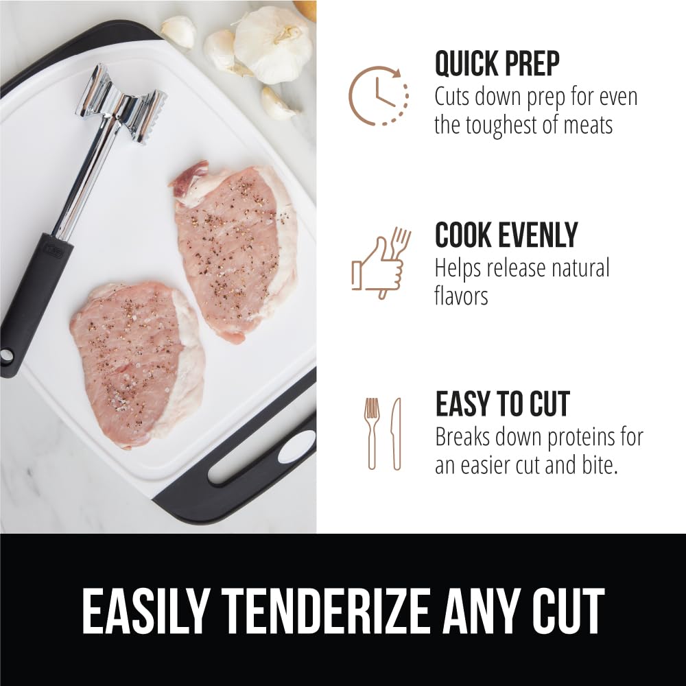 GORILLA GRIP BPA-Free Patented Dual-Sided Meat Tenderizer Tool, Soft Comfortable Handle, Heavy Duty Kitchen Mallet for Steak, Beef, Cutlets, Commercial Grade Chicken Pounder, Dishwasher Safe, Black