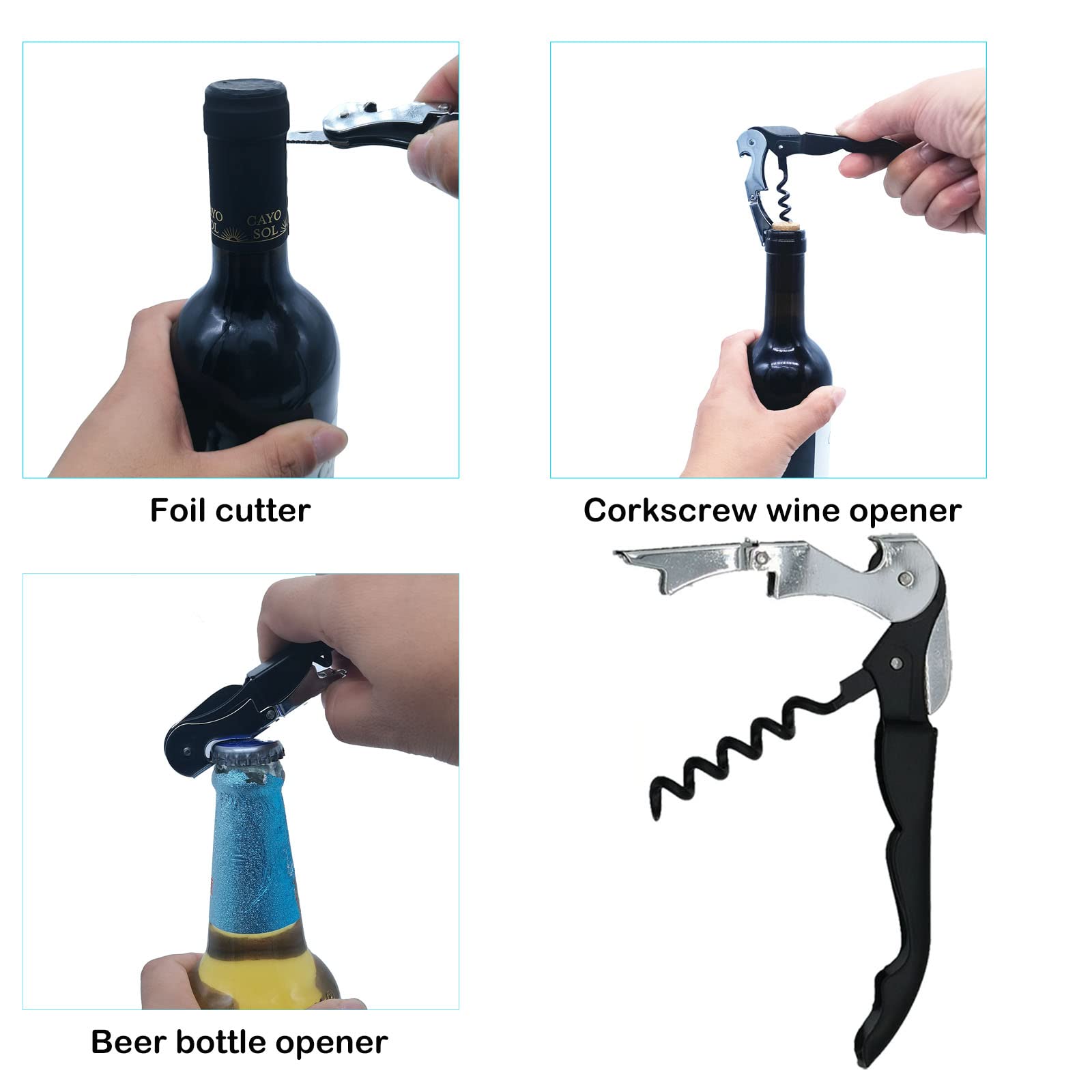Otstar 6-in-1 Jar Opener & Bottle Opener Set for Weak Hands - Multi-Function Kitchen Opener Tool for Seniors with Arthritis, Elderly - Includes Jar Lid Gripper Pad, Corkscrew Opener