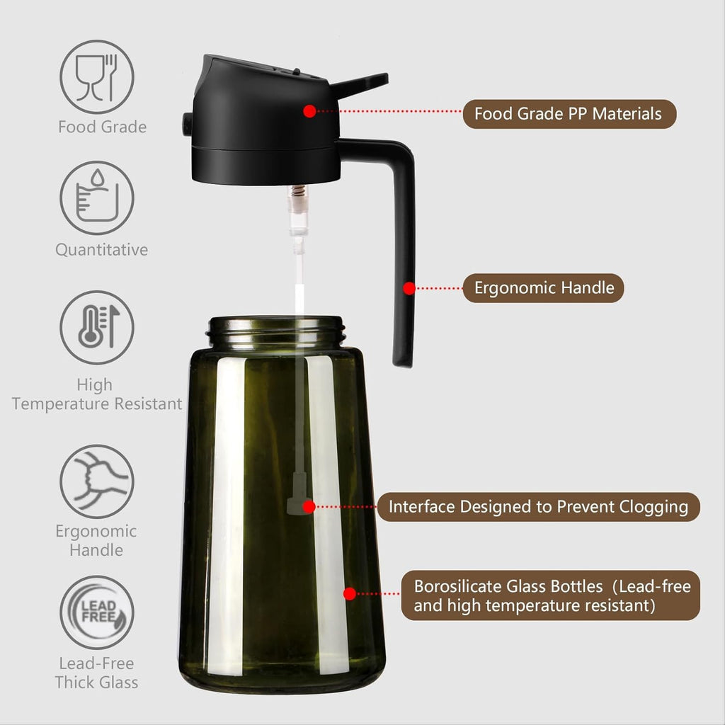 SWEET VIEW Olive Oil Dispenser and Oil Sprayer – 16oz/470ml Glass Light-Proof Oil Pourer for Kitchen, Air Fryer, Cooking, Salad, and BBQ