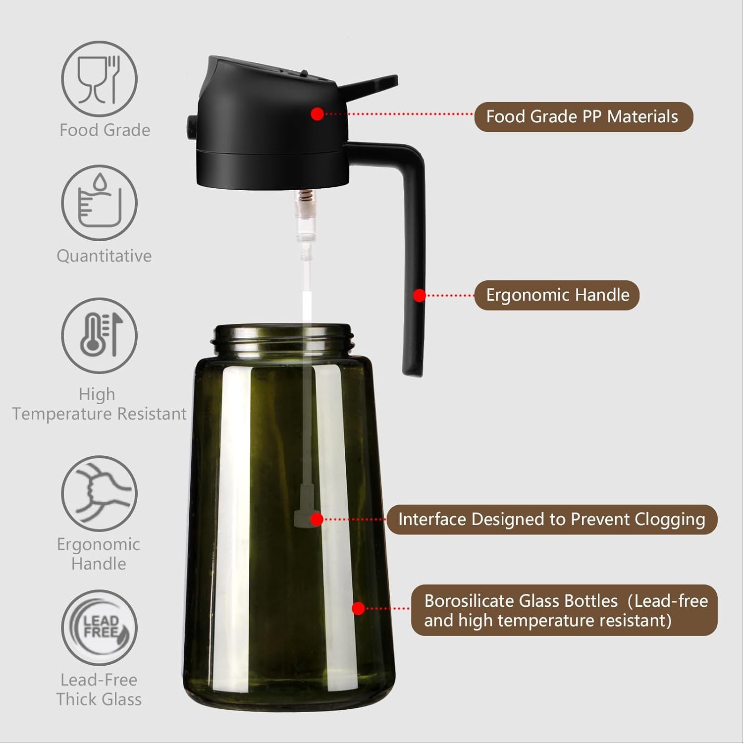 SWEET VIEW Olive Oil Dispenser and Oil Sprayer – 16oz/470ml Glass Light-Proof Oil Pourer for Kitchen, Air Fryer, Cooking, Salad, and BBQ