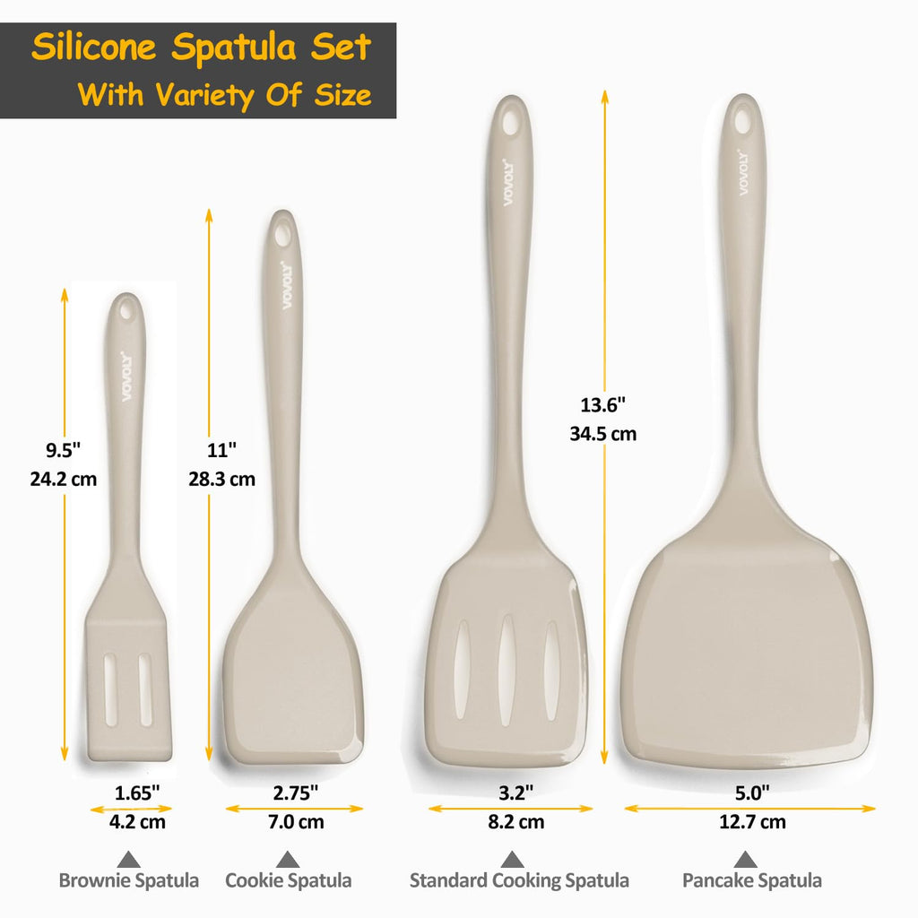 Silicone Spatula Set, 600°F Heat Resistant Silicone Spatula Turner Flipper for Cooking, Non Stick and Non Scratch Kitchen Utensils for Eggs & Pancakes, 4 Pack, Black