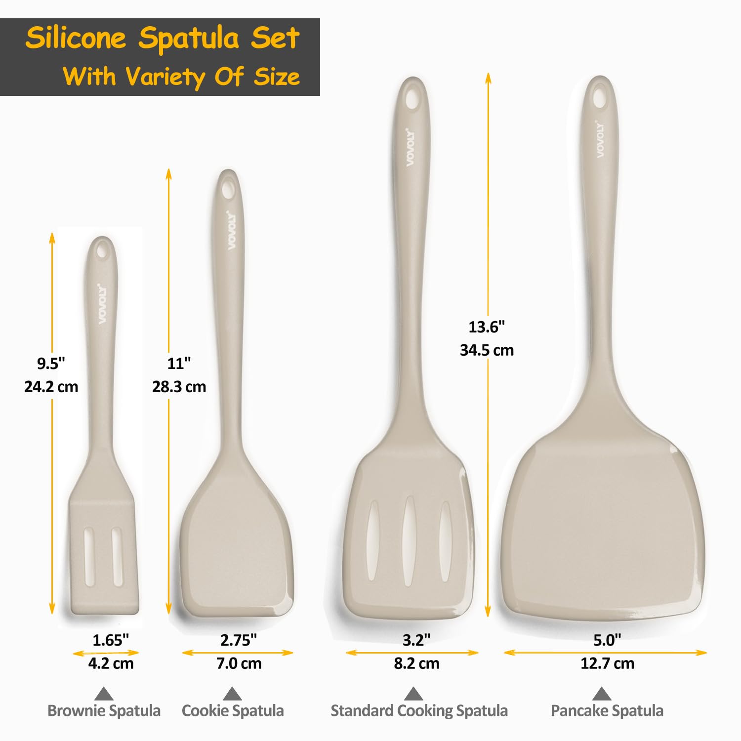 Silicone Spatula Set, 600°F Heat Resistant Silicone Spatula Turner Flipper for Cooking, Non Stick and Non Scratch Kitchen Utensils for Eggs & Pancakes, 4 Pack, Black