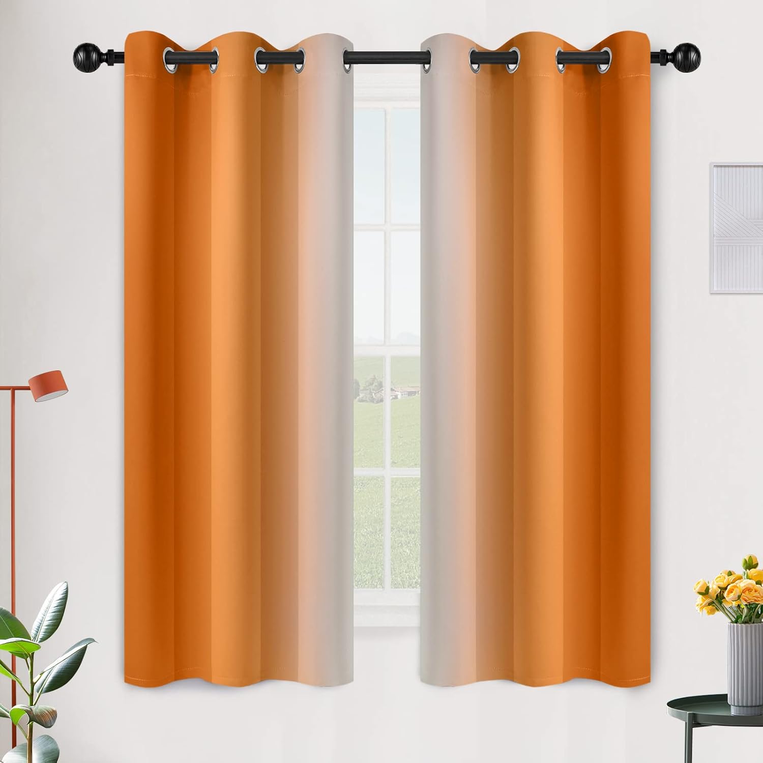 SimpleHome Ombre Room Darkening Curtains for Bedroom, Gradient Black to Grey White Light Blocking Thermal Insulated Grommet Window Curtain/Drapes for Living Room,2 Panels, 52x84 inches Length