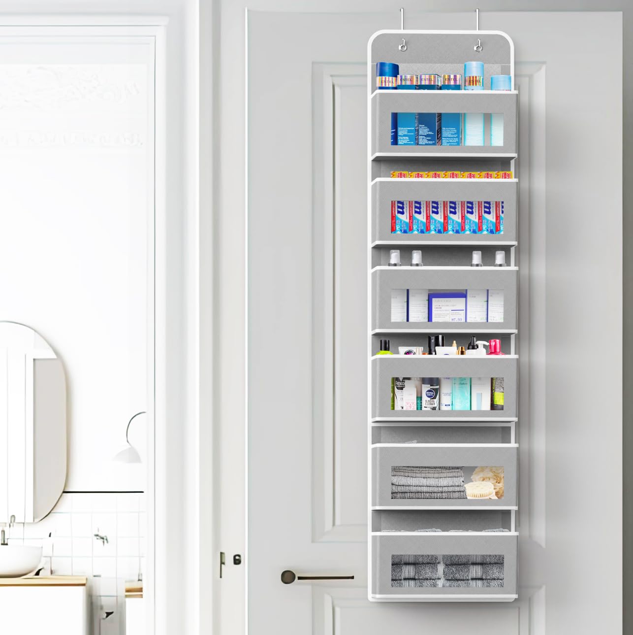 Simple Houseware 6 Clear Window Pocket Over Closet Door Storage Hanging Organizer for Bedroom, Bathroom, Pantry, Beige