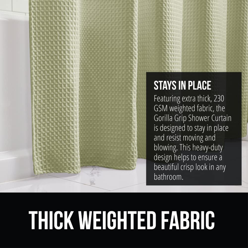 GORILLA GRIP Waffle Shower Curtain, Thick Weighted Fabric, Wrinkle and Rust Resistant, Classic Hotel Quality Design, Heavy Duty Long Curtains for Bathroom Showers, Bath Tubs, Machine Wash, 72x72 White
