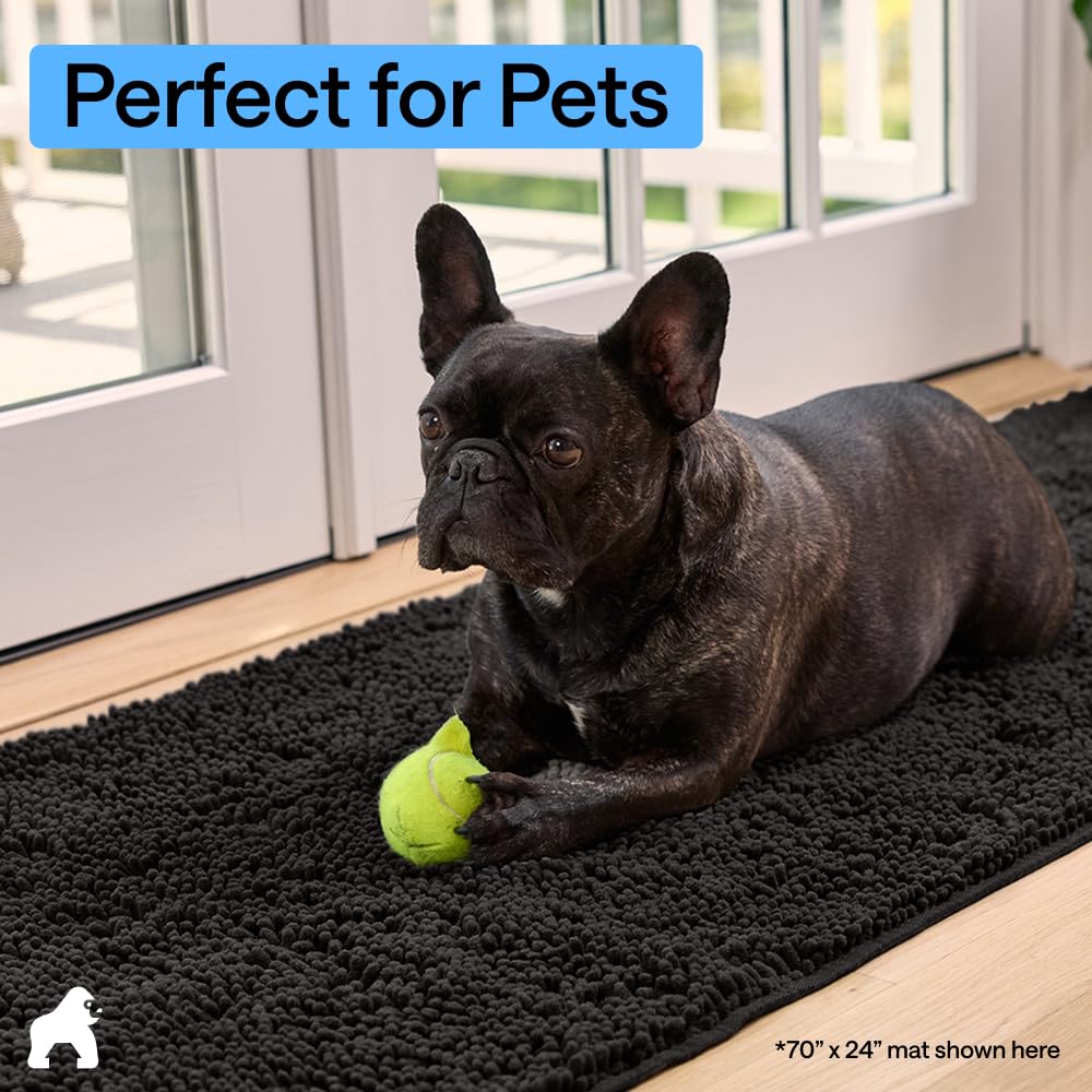 GORILLA GRIP SoakSTOPPER Dog Door Mat, Machine Washable Rug Absorbent Doormat Captures Moisture Mud Dirt, Quick Dry Soft Chenille Entryway Rugs Indoor Entrance Mats for Dog Paws, 24x17 Grey