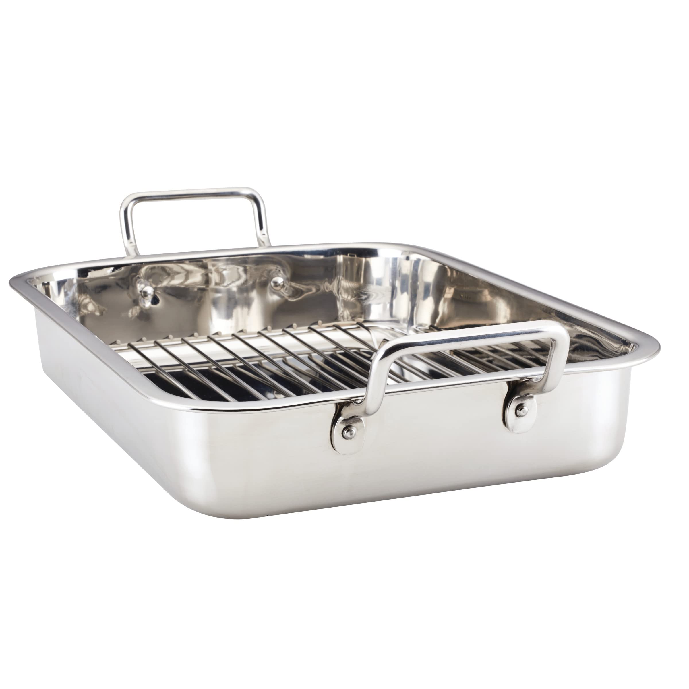 Farberware Bakeware Nonstick Steel Roaster with Flat Rack, 11-Inch x 15-Inch, Gray