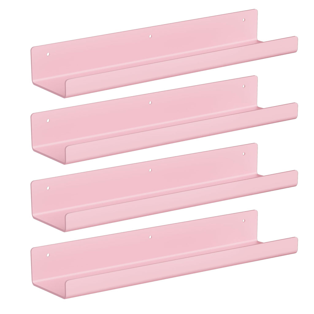 upsimples Acrylic Shelves for Bathroom Storage, 15" Floating Shelves Wall Organizer for Perfume, Make up, Skincare, Kids Bookshelf for Bedroom, Nursery, Living Room Decor, Clear, 4 Pack
