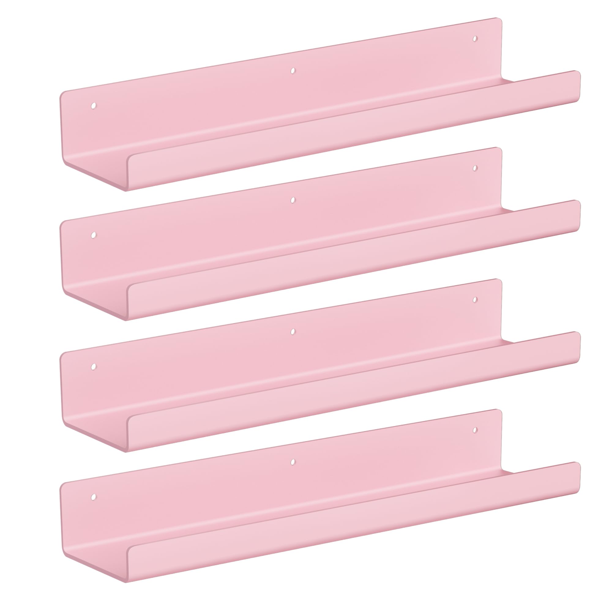 upsimples Acrylic Shelves for Bathroom Storage, 15" Floating Shelves Wall Organizer for Perfume, Make up, Skincare, Kids Bookshelf for Bedroom, Nursery, Living Room Decor, Clear, 4 Pack