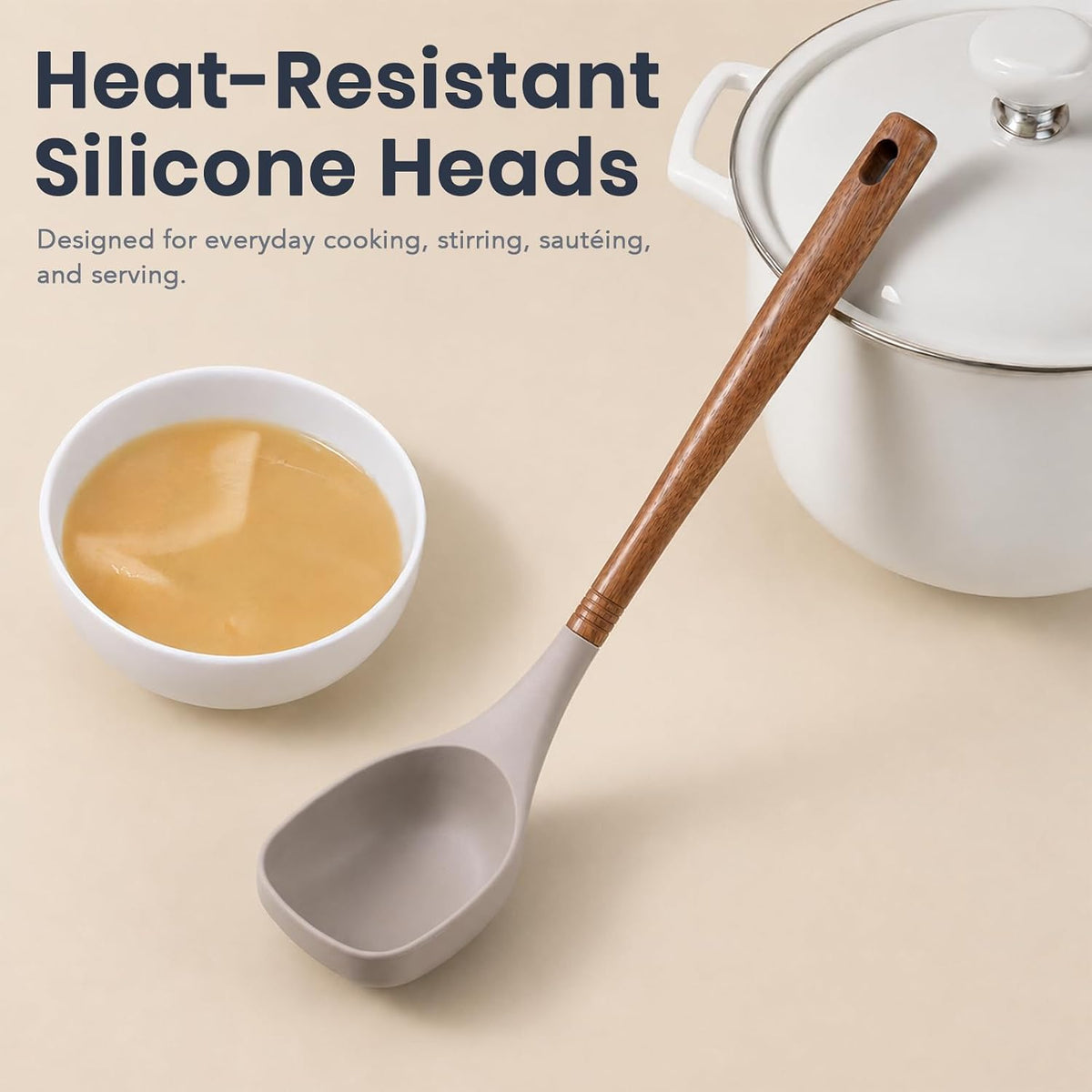 5-Piece Silicone Kitchen Utensil Set with Acacia Wood Handles, Brown