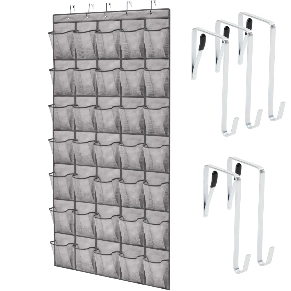 GORILLA GRIP Over the Door Shoe Organizer, 24 Large Breathable Mesh Pockets, Space Saving Hanging Storage Holder, Closet Rack Hanger Holds Up to 40 lbs, Hangs on Closets for Shoes, Accessories, Black