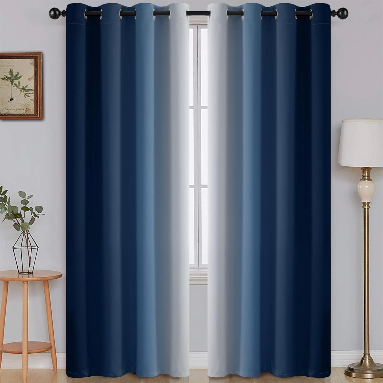 SimpleHome Ombre Room Darkening Curtains for Bedroom, Gradient Black to Grey White Light Blocking Thermal Insulated Grommet Window Curtain/Drapes for Living Room,2 Panels, 52x84 inches Length