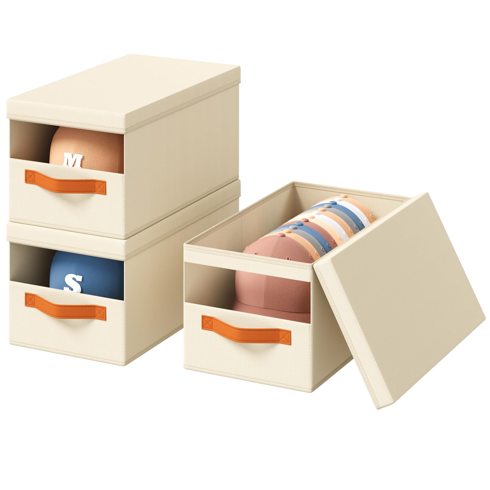 Homsorout Hat Organizer for Baseball Caps - 3 Pack Stackable Foldable Protective Lids Hat Storage Box with Clear Window Baseball cap organizer for Closet, Bedroom, Rv, Grey