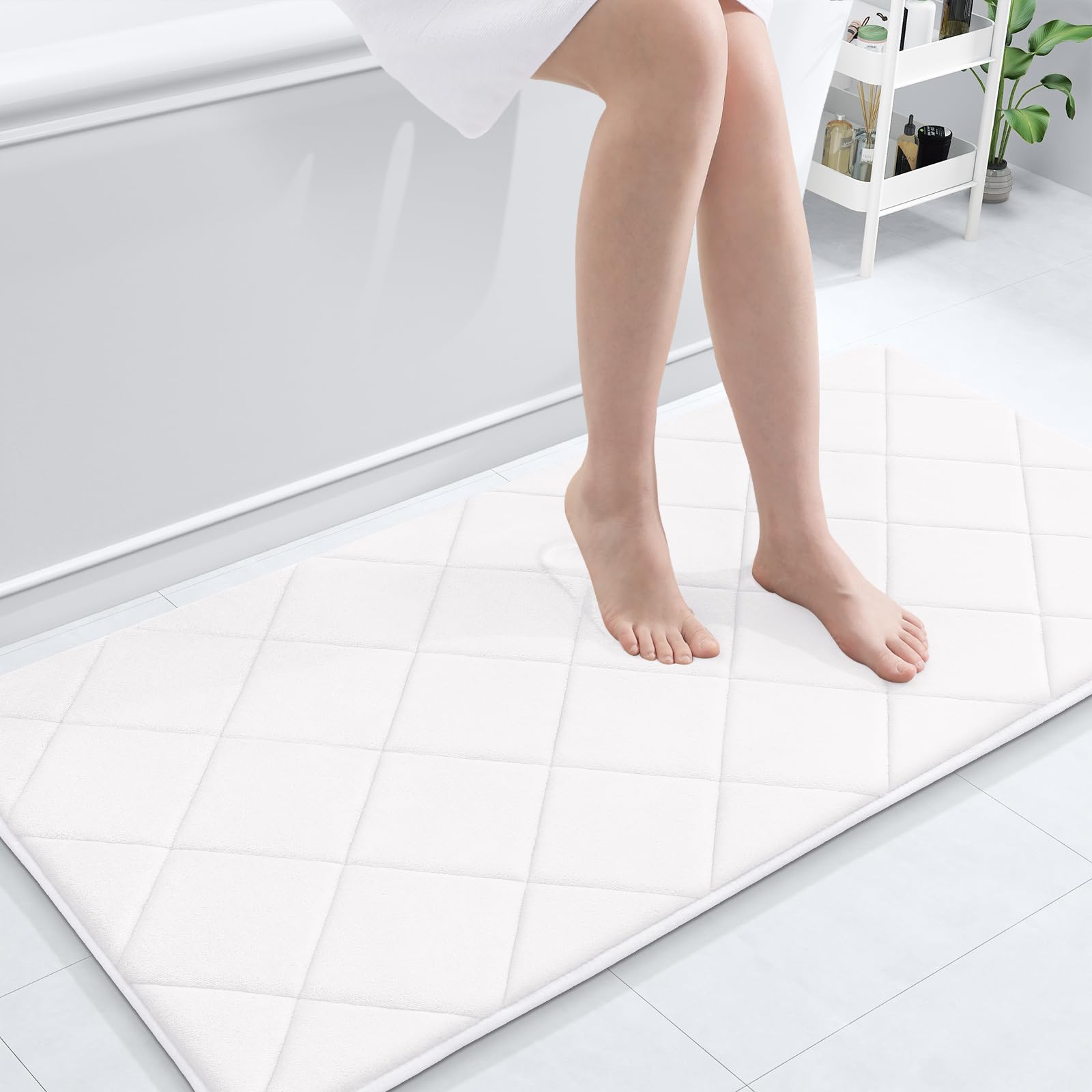 OLANLY Memory Foam Bath Mat 30x20, Ultra Soft and Absorbent Bathroom Rugs, Machine Washable, Comfortable Bath Carpet for Bathroom Floor, Tub and Shower, Black