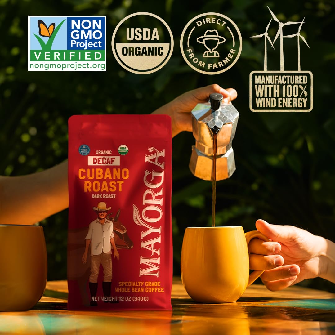 Mayorga Organic Coffee 2lb Cafe Cubano Roast - Dark Roast Whole Bean Specialty Grade Coffee, 100% Arabica, Slow Roasted, Bold and Smooth Flavor with Low Acidity - USDA Organic, Non-GMO, Kosher