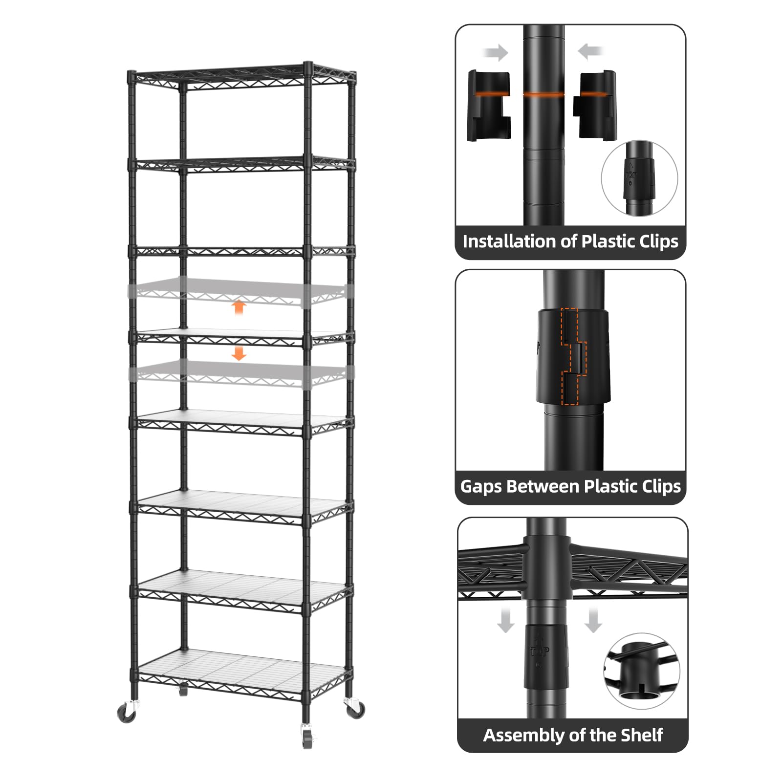 SINGAYE 3 Small Shelves Storage Shelf Wire Shelving Unit Metal Shelf Adjustable Organizers Storage Shelving with Wheels for Bathroom Laundry Room Kitchen Pantry11.5”D x 17.5”W x 30.5”H White