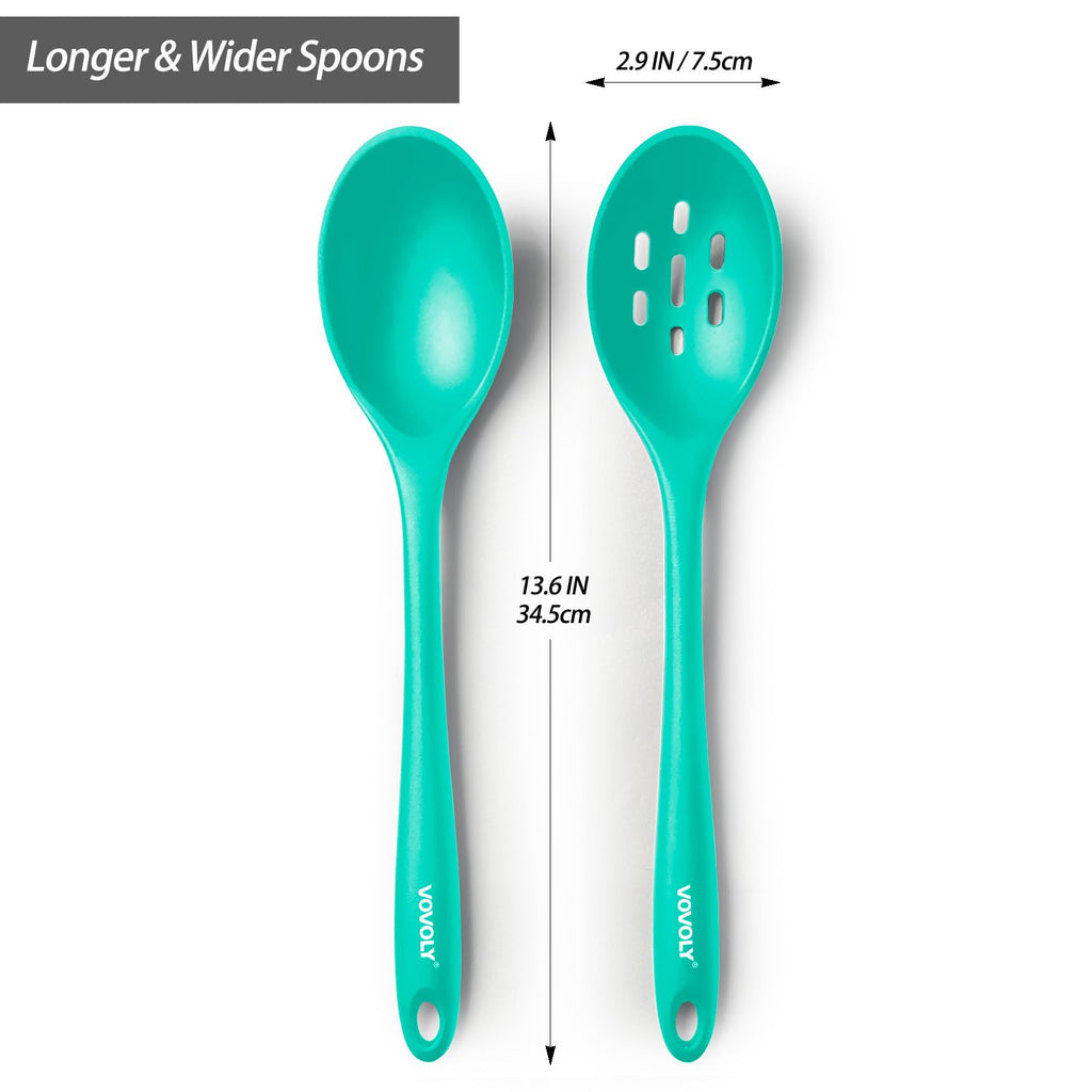 Silicone Spoons for Cooking - Extra Large Kitchen Spoons for Mixing, Serving, & Stirring - 600°F Heat-Resistant Non Stick Utensils Ladle & Skimmer- Dishwasher Safe, Black