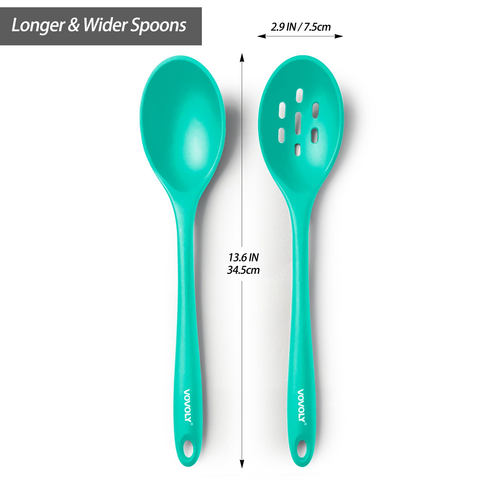 Silicone Spoons for Cooking - Extra Large Kitchen Spoons for Mixing, Serving, & Stirring - 600°F Heat-Resistant Non Stick Utensils Ladle & Skimmer- Dishwasher Safe, Black