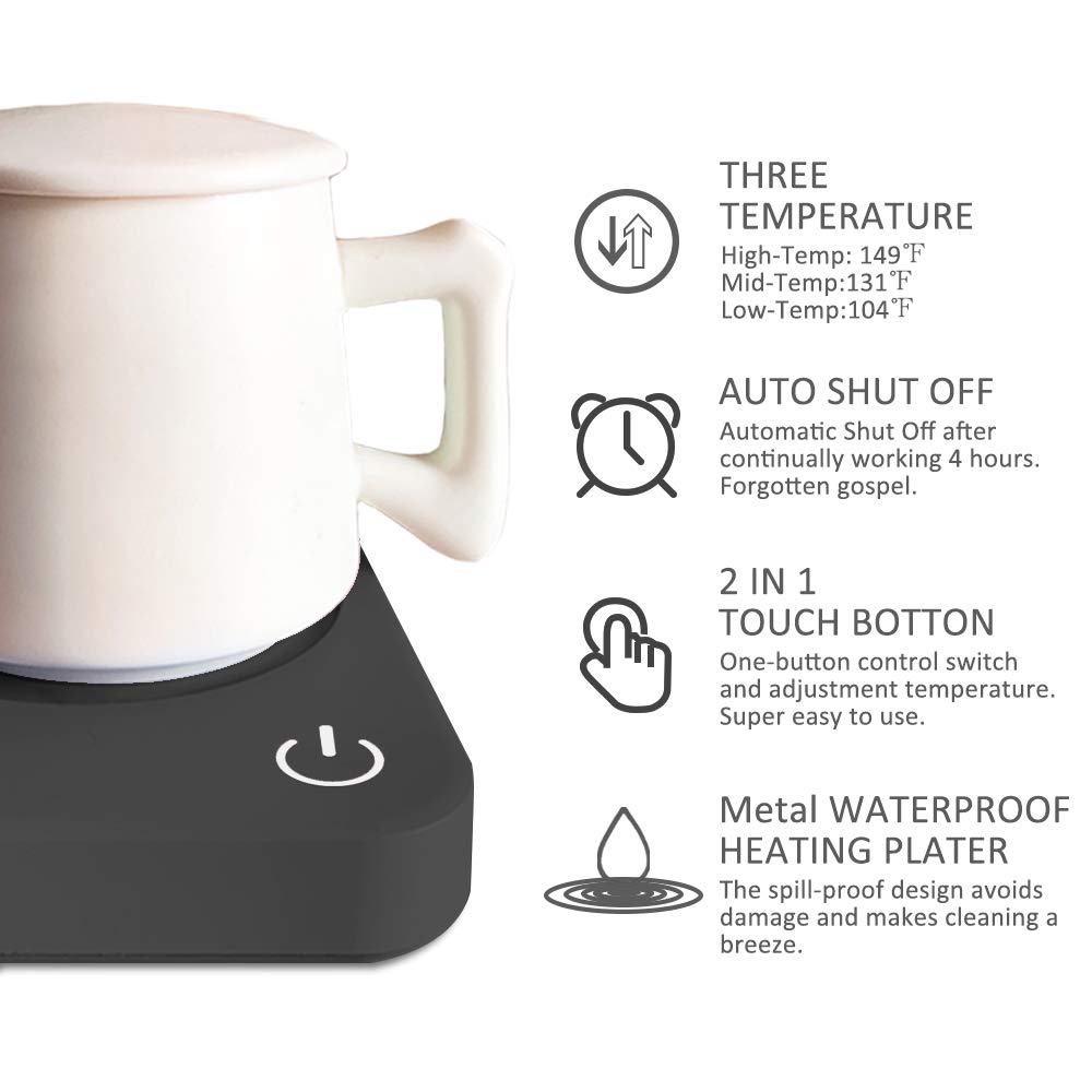 VOBAGA Imitation Wood Grain Coffee Cup Warmer & Mug Warmer for Desk, Electric Coffee Warmer Plate with 3-Temp Settings for Tea, Cocoa, Milk with Auto Shut Off After 4 Hours, Coffee Gifts for Women Men