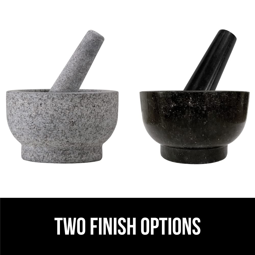 GORILLA GRIP Heavy Duty Mortar and Pestle Set with Slip Resistant Base, 100% Granite Stone Molcajete Guacamole Bowl, Grind Seeds, Garlic, Herb, Kitchen Muddler, Essentials for Chefs, 1.5 Cup Gray
