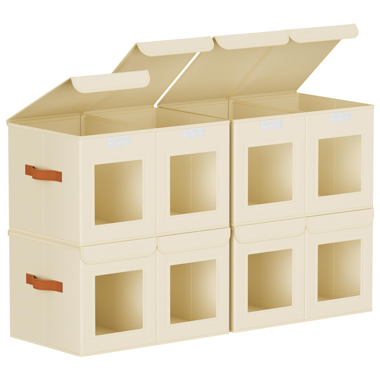 Homsorout Large Closet Storage Bins - Collapsible Divided Clothes Organizer with Lids & Dual Window, Fabric Organizing Bins for Clothes, Sweater, Bedroom, Office (Beige, 2 Pack)