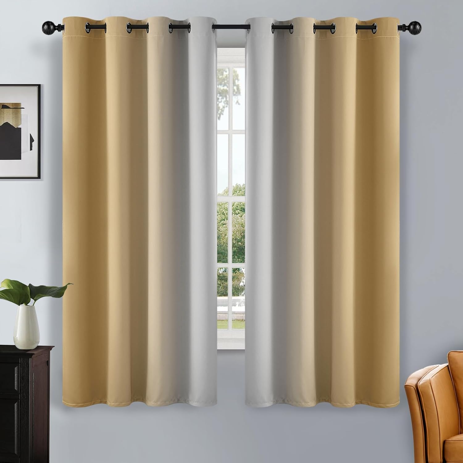 SimpleHome Ombre Room Darkening Curtains for Bedroom, Gradient Black to Grey White Light Blocking Thermal Insulated Grommet Window Curtain/Drapes for Living Room,2 Panels, 52x84 inches Length