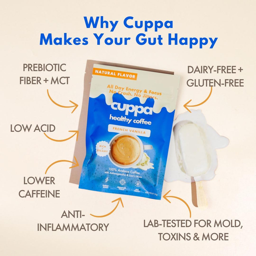 Cuppa Medium Roast Mushroom Coffee with Adaptogens & Superfoods - Lion’s Mane, Ashwagandha & Cordyceps. Adaptogens + MCT to support natural energy, mental focus & gut health (30 Servings)