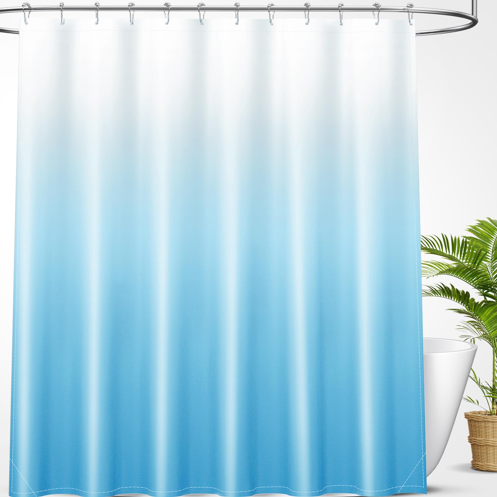 OLANLY Luxury Black and Grey Ombre Shower Curtain Sets with 12 Hooks, Waterproof and Washable Decorative Shower Curtains for Bathroom, 72x72 Inches