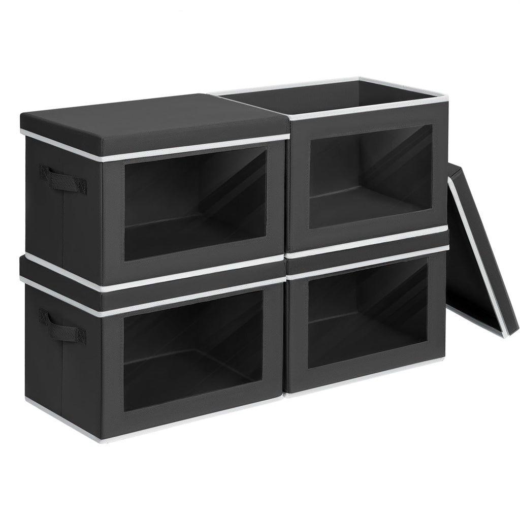 Homsorout Storage Bins with Lids - Fabric Closet Storage Bins with Window, Collapsible Baskets for Shelves 4 Pack, Home Decorative Boxes for Clothes, Closet, Office, Grey