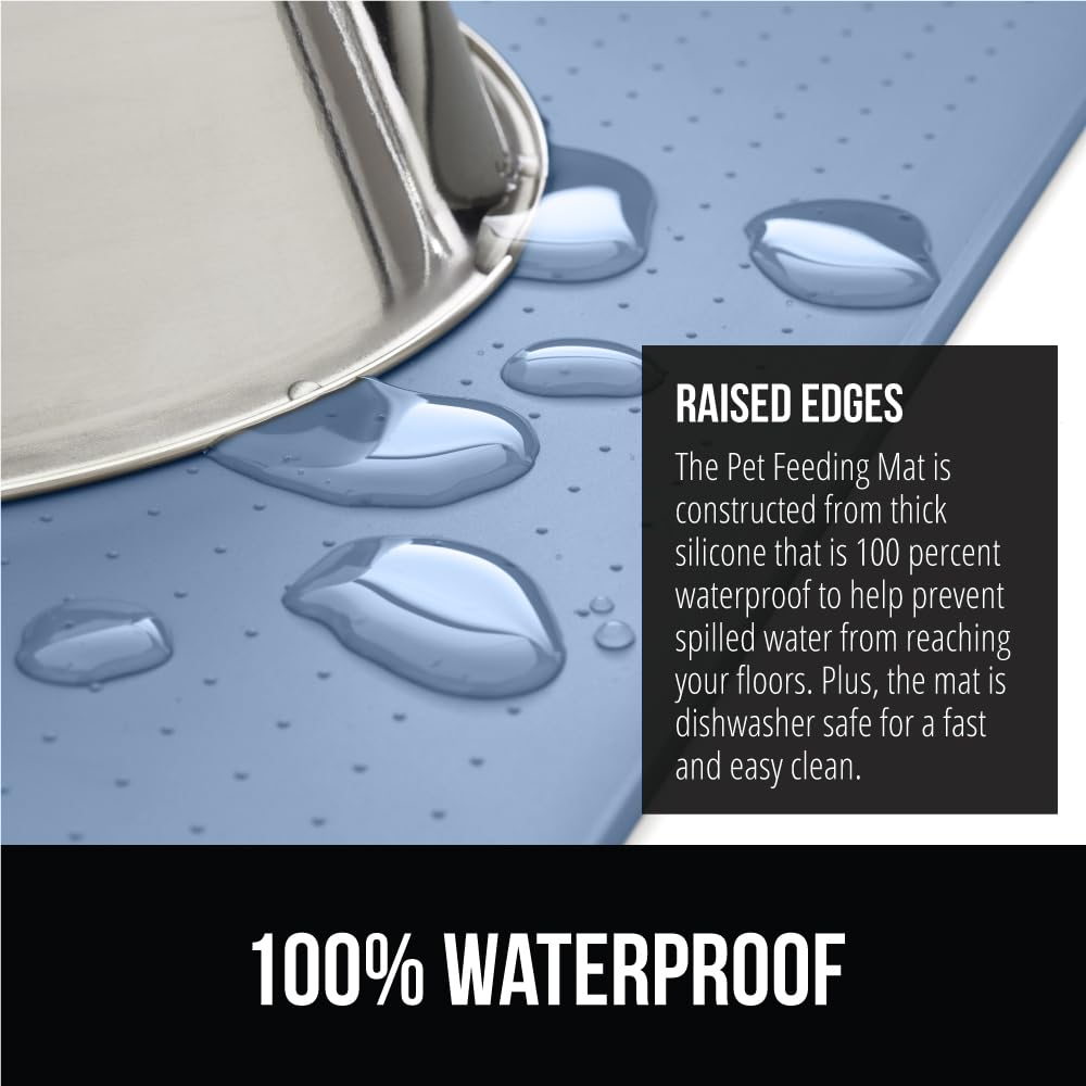 GORILLA GRIP 100% Waterproof Raised Edge BPA Free Silicone Pet Feeding Mat, Dog Cat Food Mats Contain Spills Protects Floors, Placemats for Cats and Dogs Water Bowl, Pets Accessories 18.5x11.5 Gray