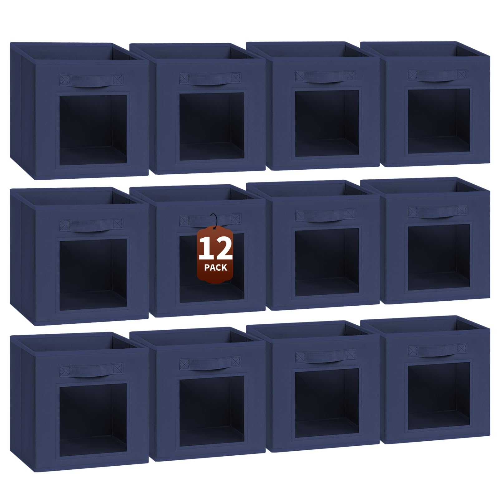 Homsorout Storage Cube 11 Inch - Cube Storage Bins with Window, Closet Storage Baskets with Handle, Fabric Bins for Closet, Shelves, Toys, Clothes, Set of 6, Grey