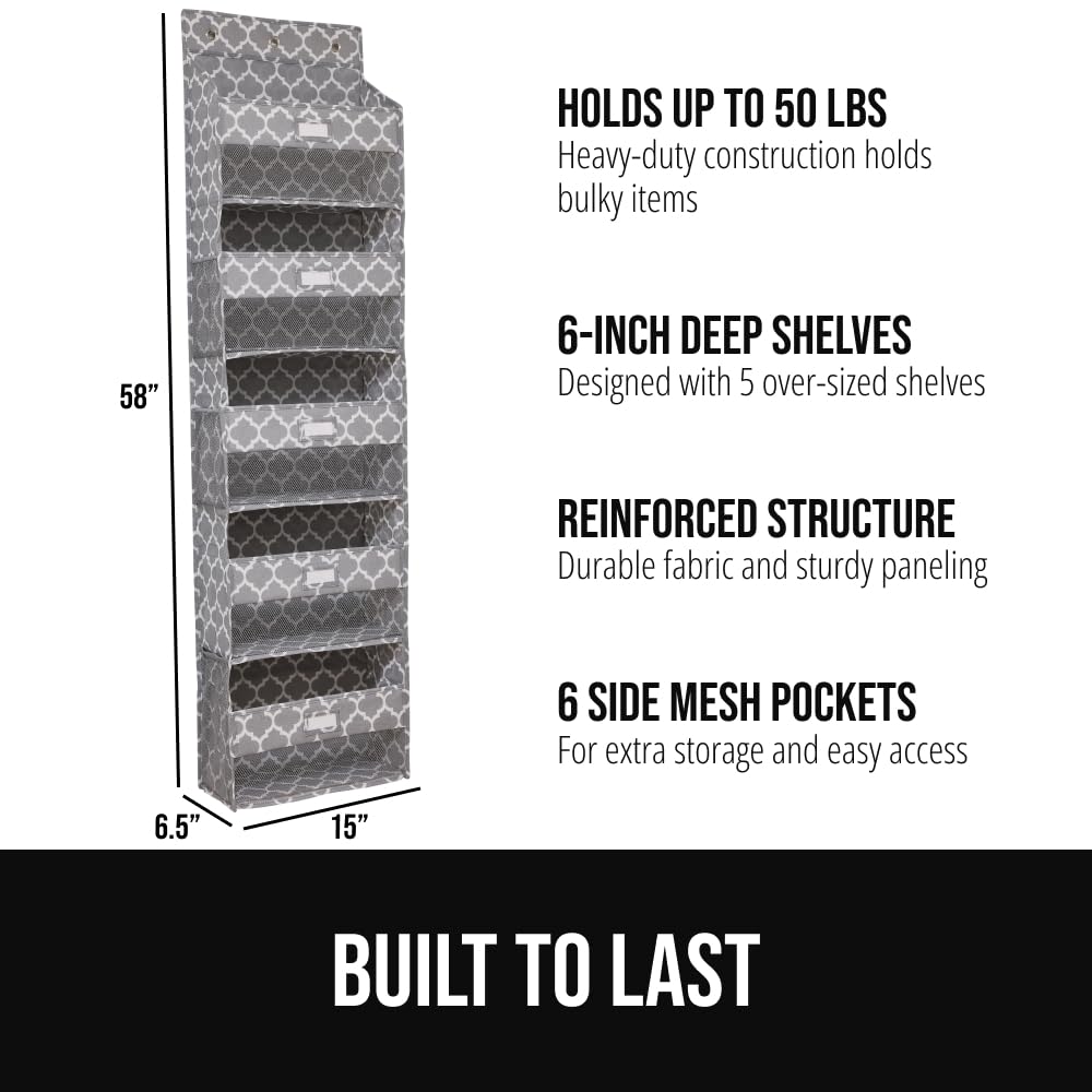 GORILLA GRIP Over the Door Shoe Organizer, 24 Large Breathable Mesh Pockets, Space Saving Hanging Storage Holder, Closet Rack Hanger Holds Up to 40 lbs, Hangs on Closets for Shoes, Accessories, Black