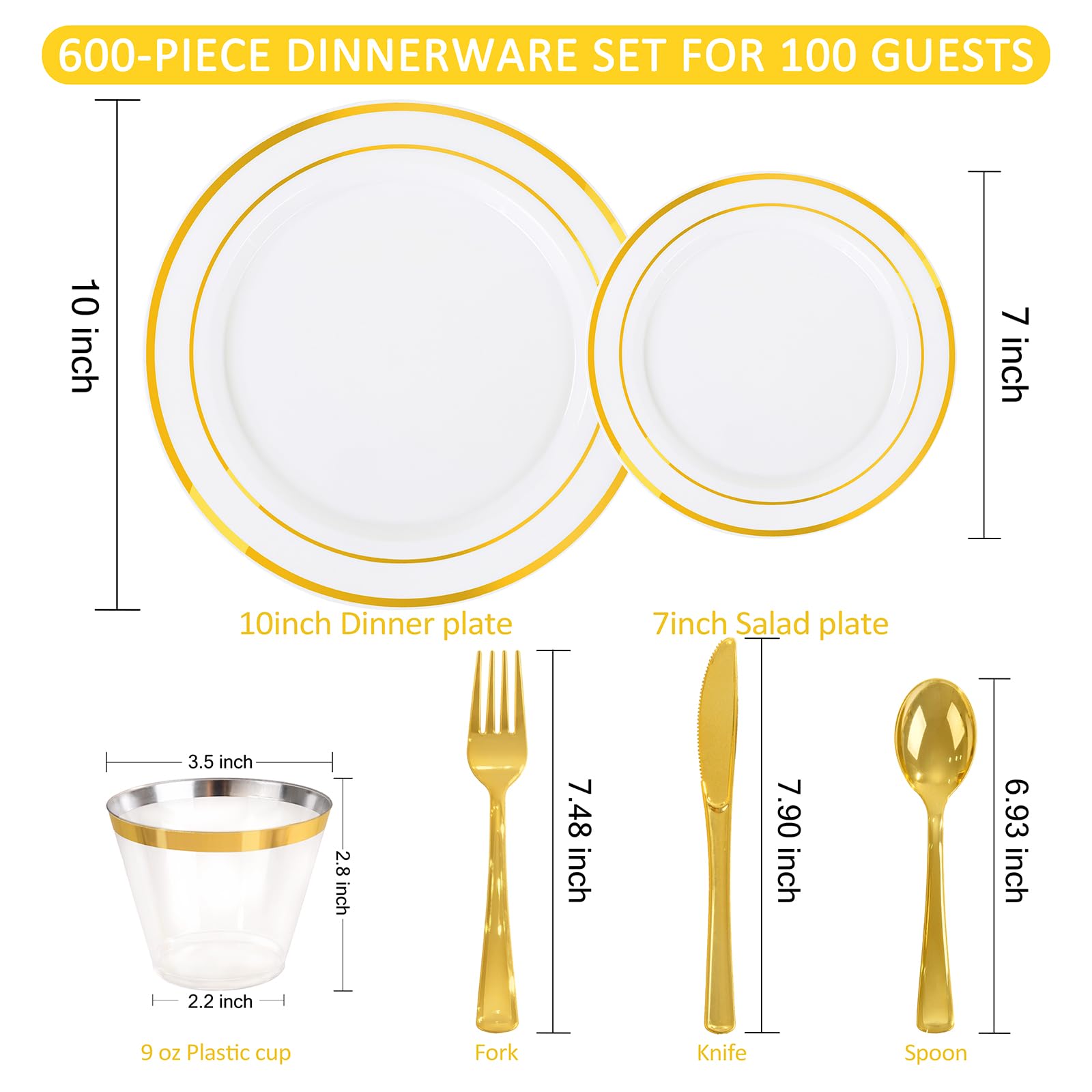 WELLIFE 600 PCS Silver Disposable Dinnerware Set for 100 Guests, Wedding Reception Plates & Silver Plastic Tableware, Dinner & Salad Plates, Cups, Forks, Knives & Spoons for Weddings & Elegant Events