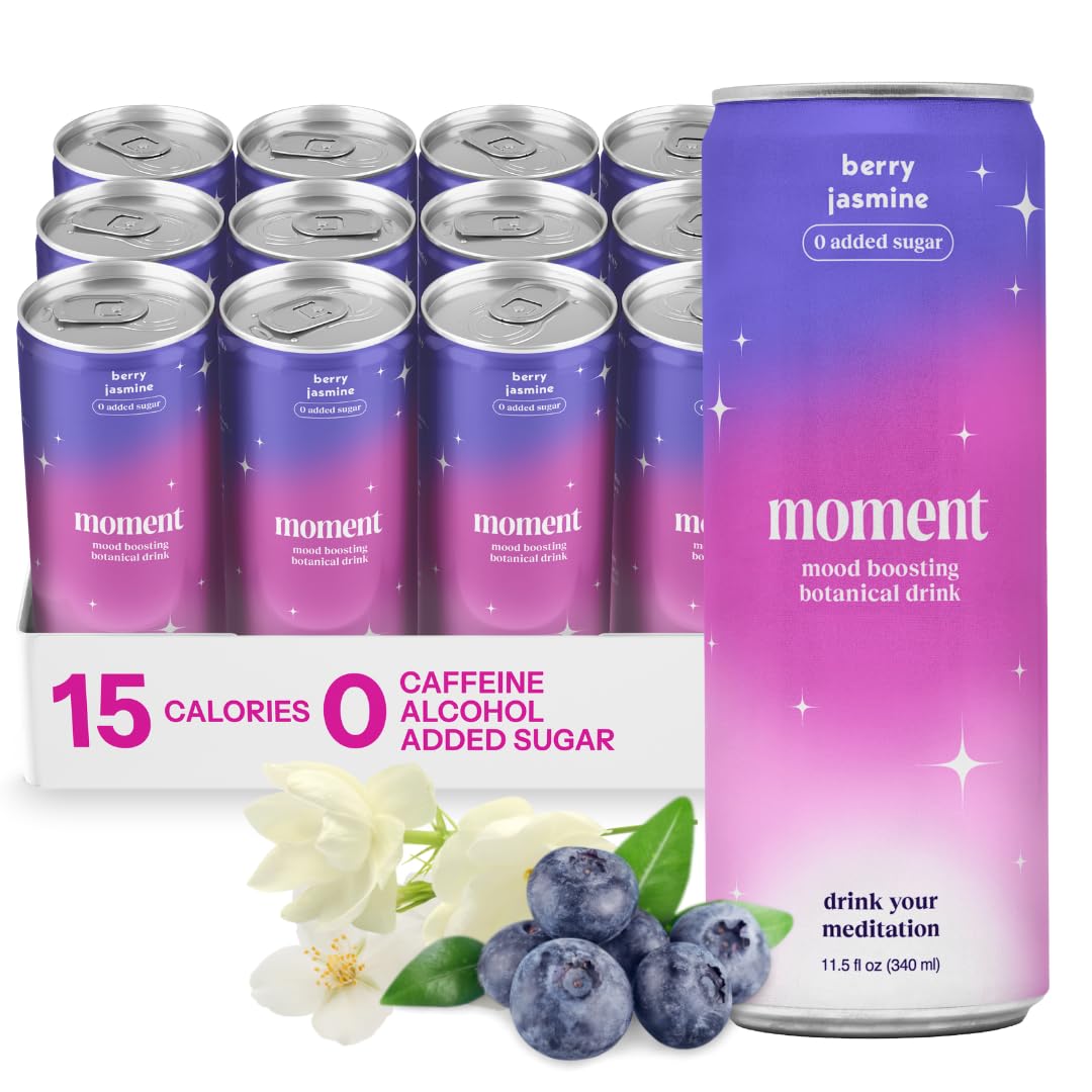 Moment Botanical Soda (Shark Tank) - Calm, Clarity & Relaxation with L-Theanine & Ashwagandha - Non Alcoholic Drinks for Adults - Sparkling Adaptogen Drink - 0 Sugar 0 Caffeine - 12 Pack 11.5 fl oz