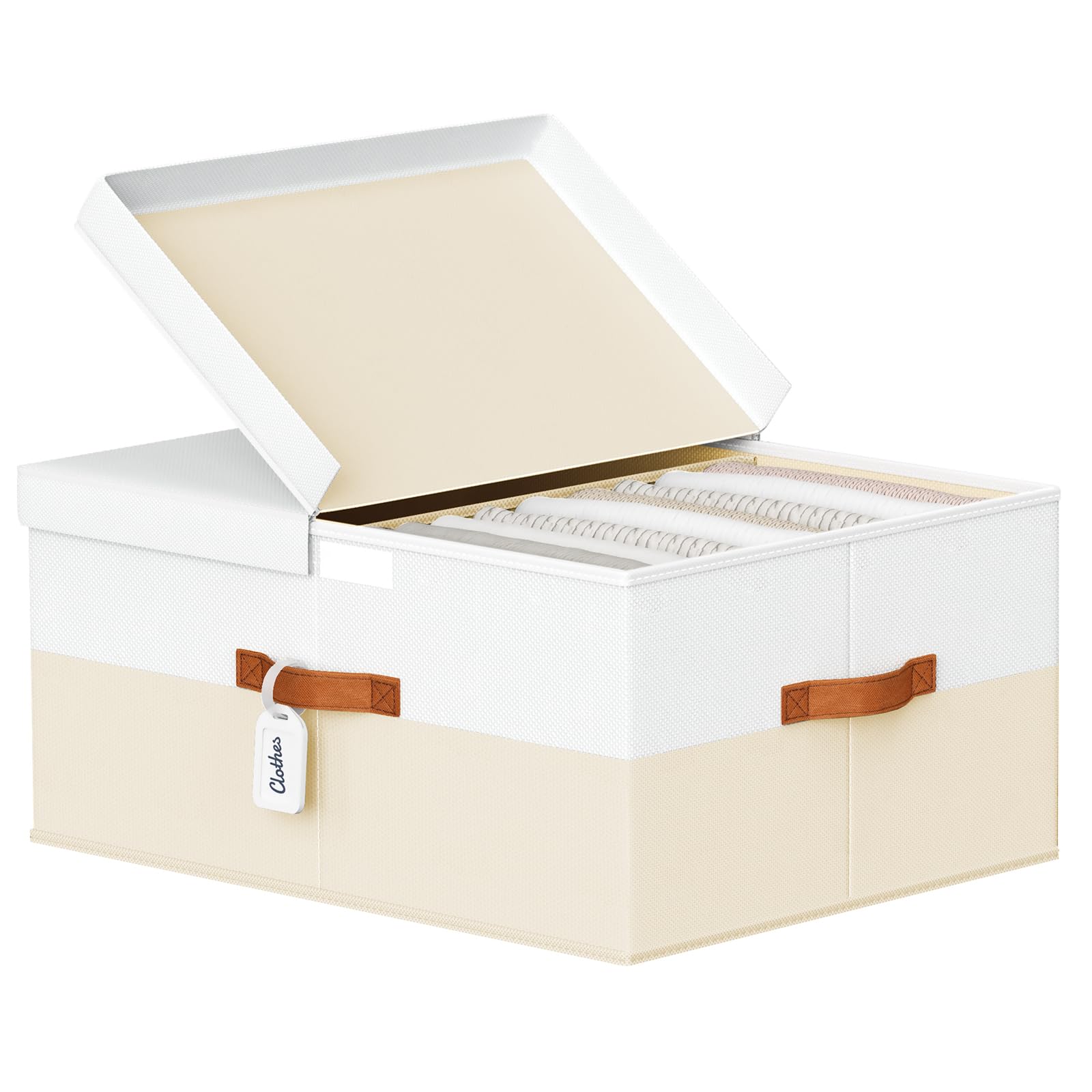 Homsorout Extra Large Storage Bins - 2 Pack Closet Storage Boxes with Double-Open Lid & Divider Board, Stackable Colthes Storage Organizer, Fabric Basket with Label Tag for Home, Laundry